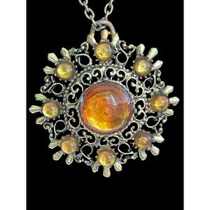 Large Vintage Amber Art Glass   Necklace Read